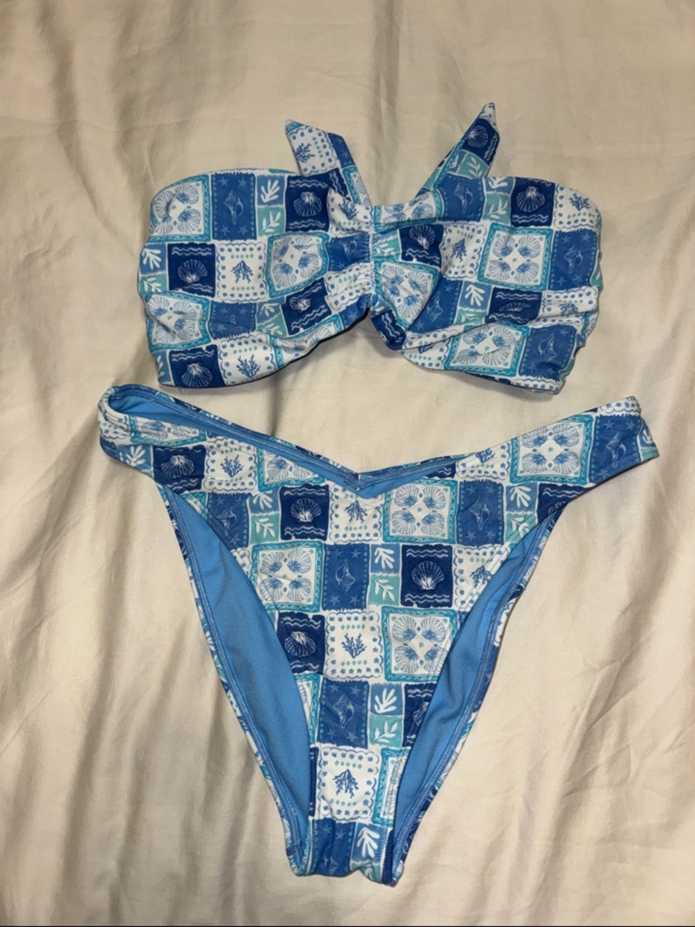 Hollister Blue & White Patterned Bandeau Bikini Set